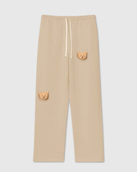 STICKYZOO Sticky Bear Sweatpant in cream with two hand-stitched plush bear face appliques