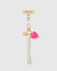 IVORY PUFF HEART LEATHER PHONE STRAP