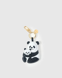 PANDA CHARM on an 18K gold-plated keychain clip with engraved STICKYZOO disc — clips to keys, bags or backpacks.