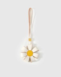 STICKYZOO Daisy Bag Charm — 3D folded daisy petals in warm taupe French Alran goatskin. 3-day handmade piece.