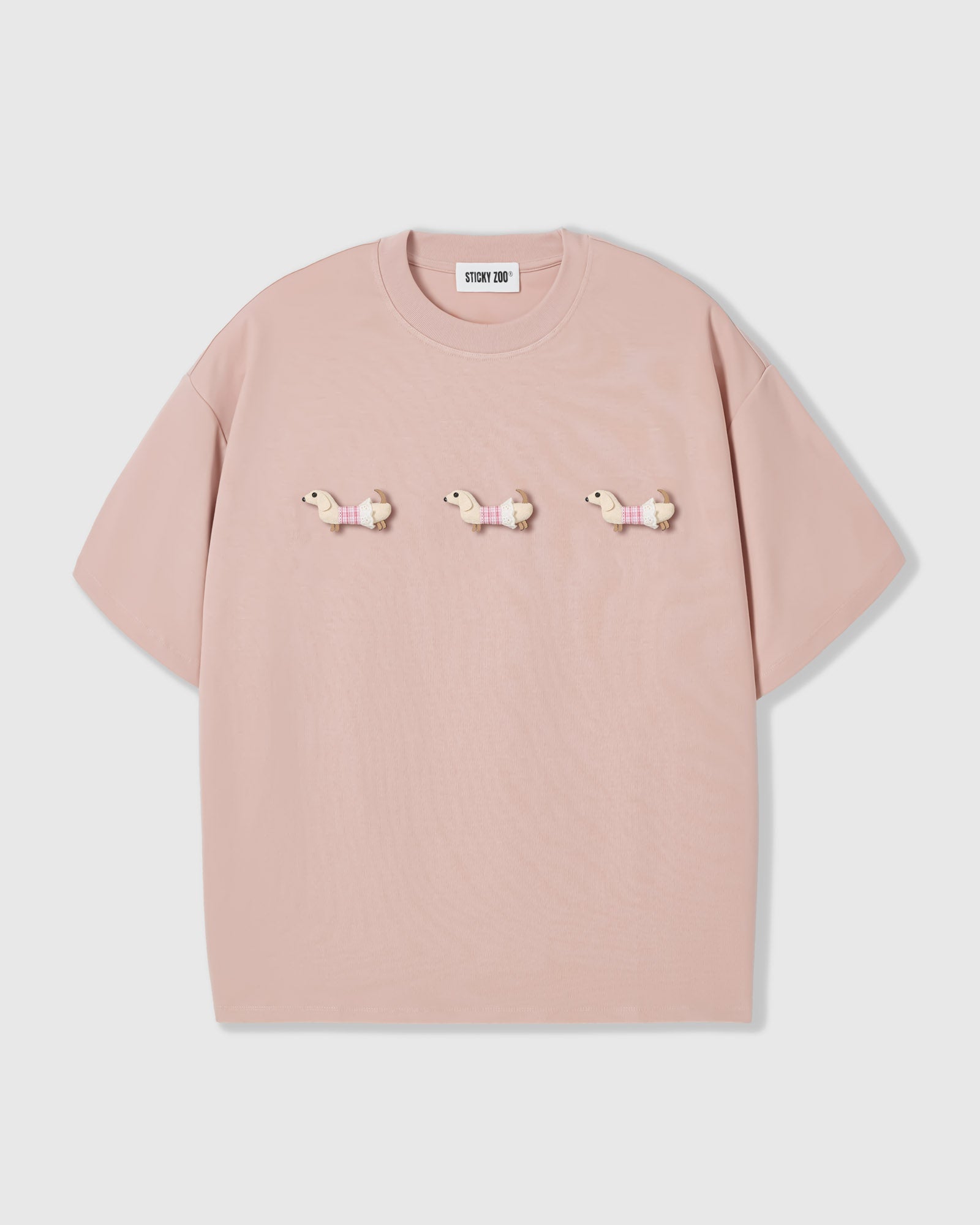 TRIO NG PLAID NA DACHSHUND NA T-SHIRT — PINK