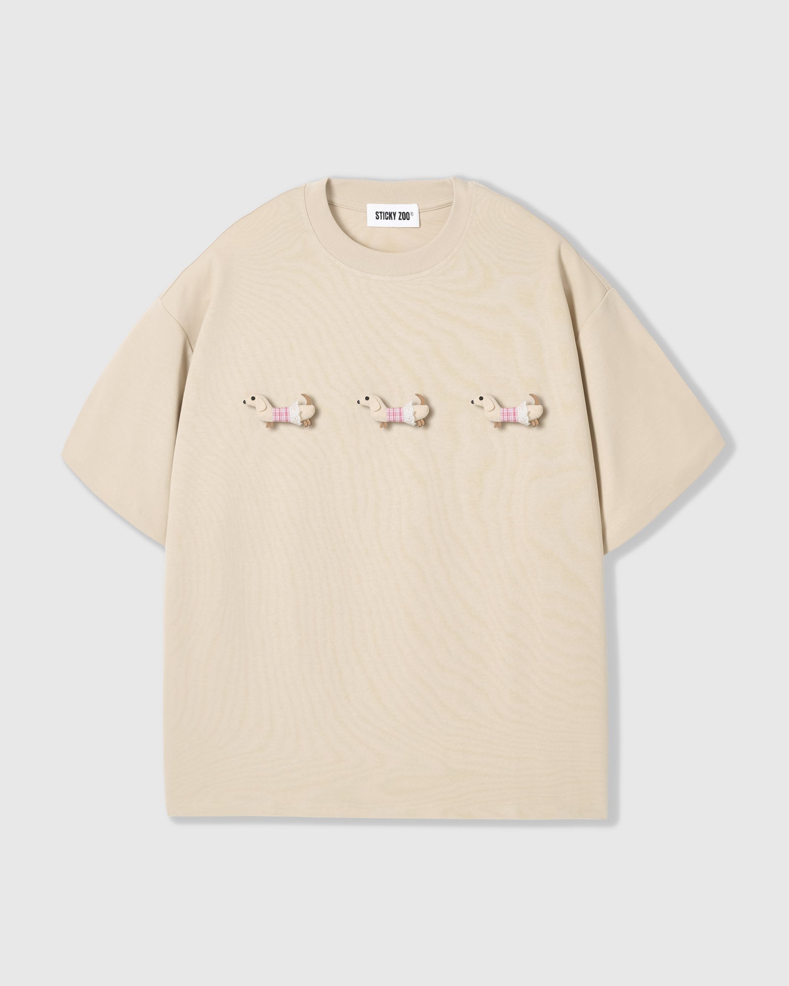 TRIO NG PLAID NA DACHSHUND NA T-SHIRT — KREM