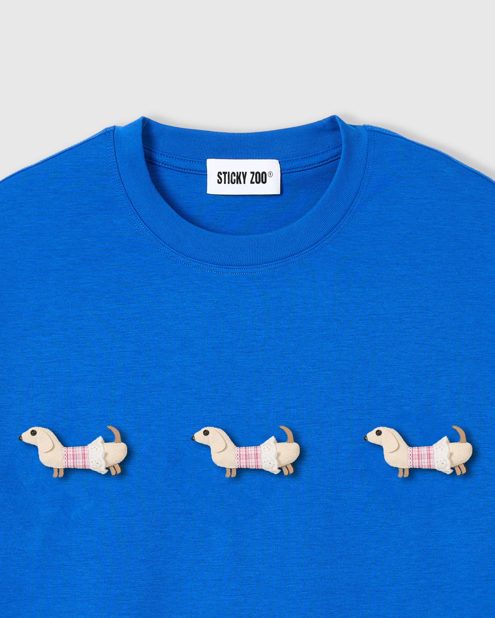 TRIO NG PLAID NA DACHSHUND NA T-SHIRT — ASUL
