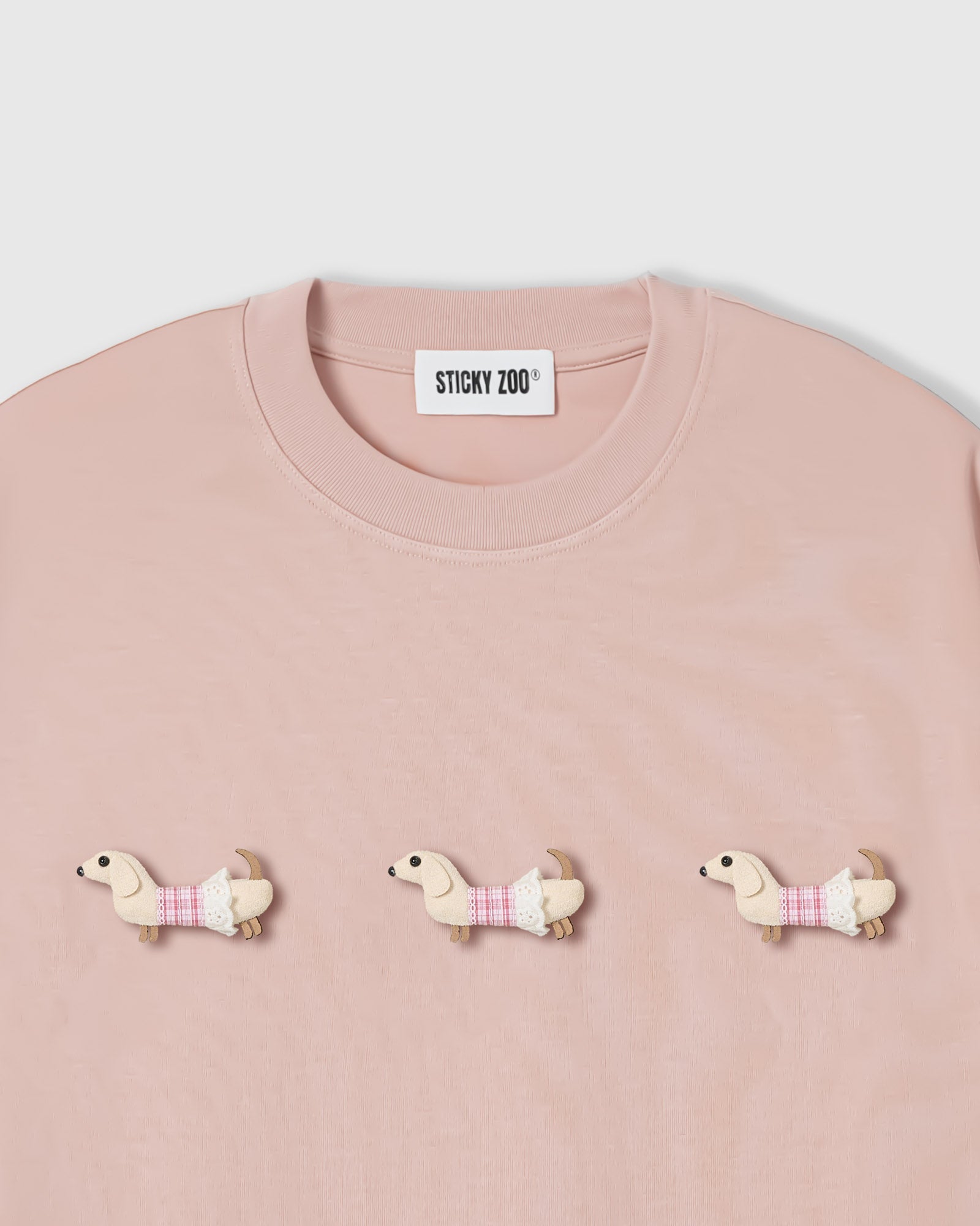 TRIO NG PLAID NA DACHSHUND NA T-SHIRT — PINK