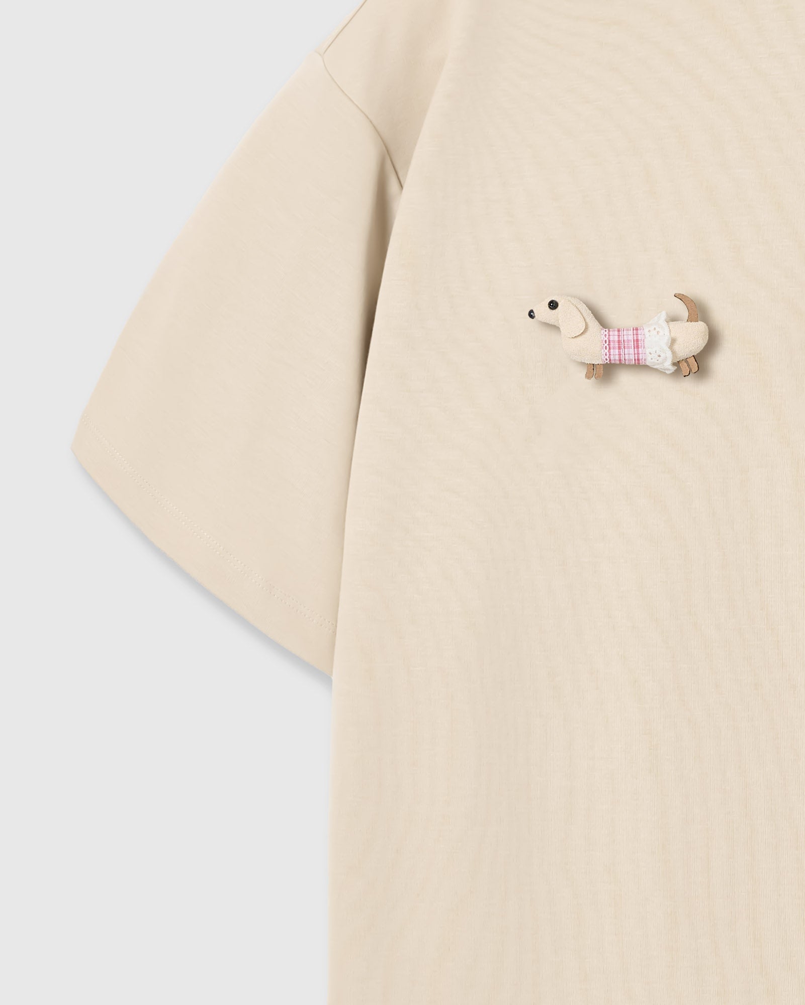 TRIO NG PLAID NA DACHSHUND NA T-SHIRT — KREM