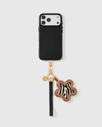 NOIR ZEBRA BLOOM LEATHER PHONE STRAP