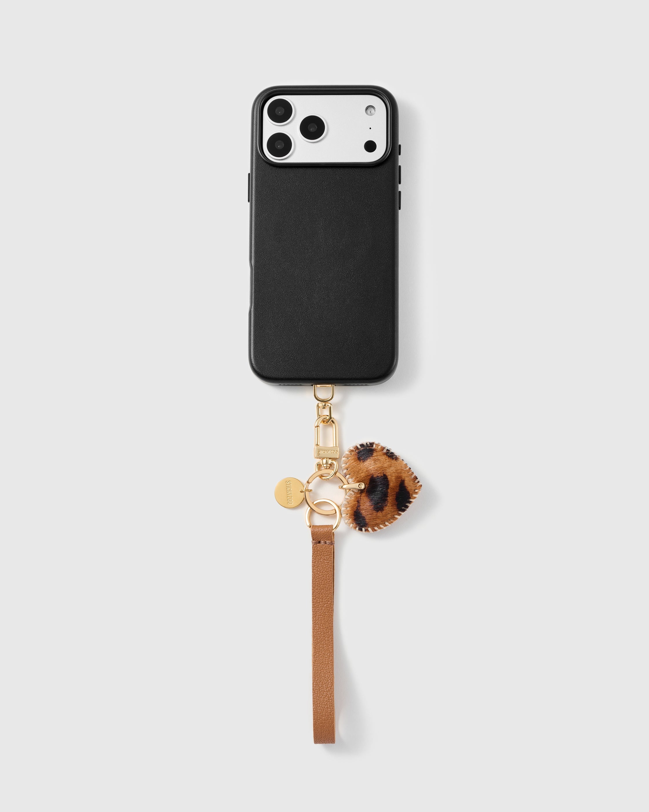 COGNAC LEOPARD NA PUSO SA LEATHER PHONE STRAP
