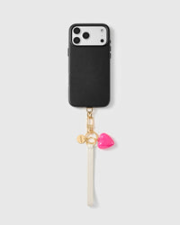 IVORY PUFF HEART LEATHER PHONE STRAP