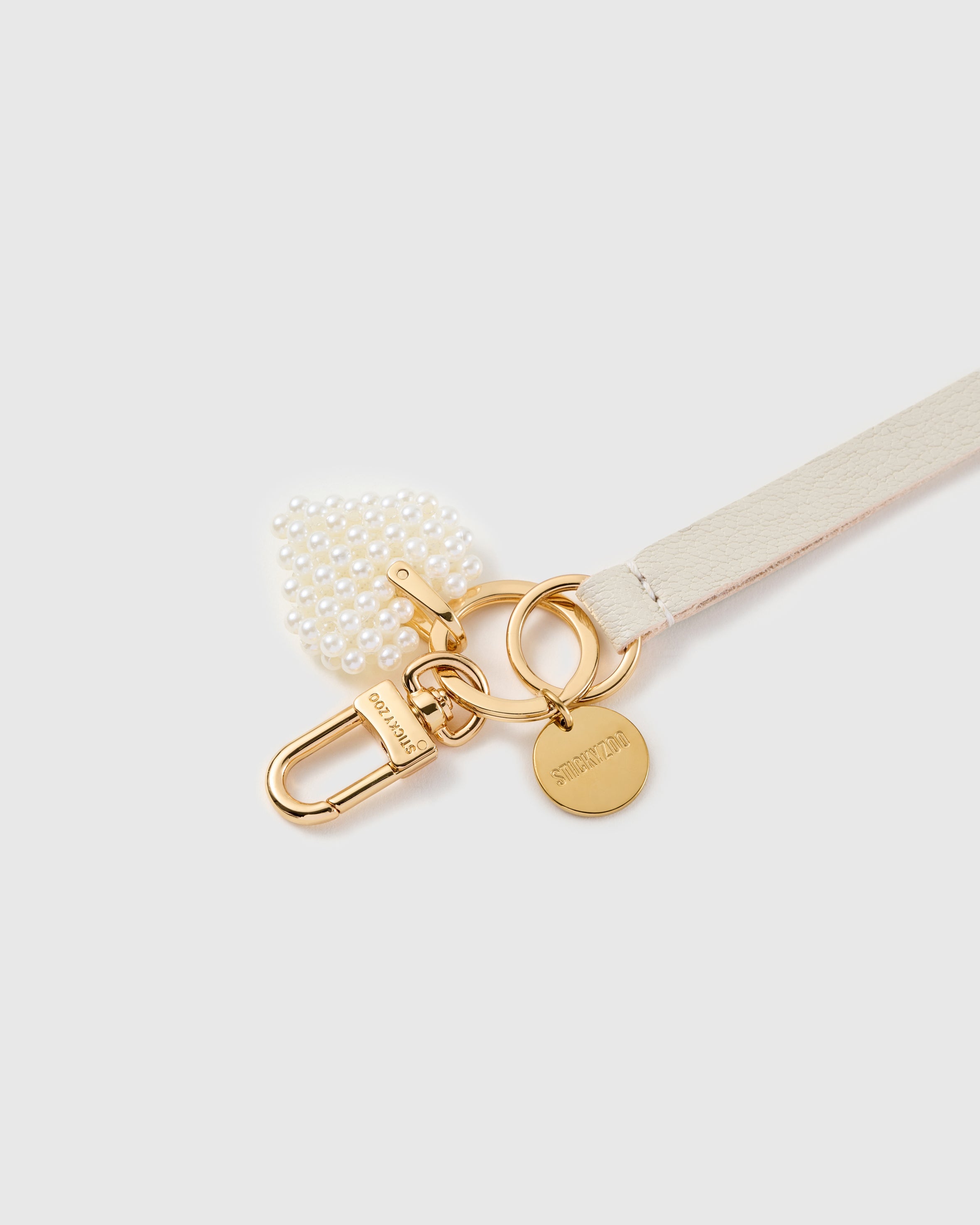 MINI PEARL HEART LEATHER PHONE STRAP