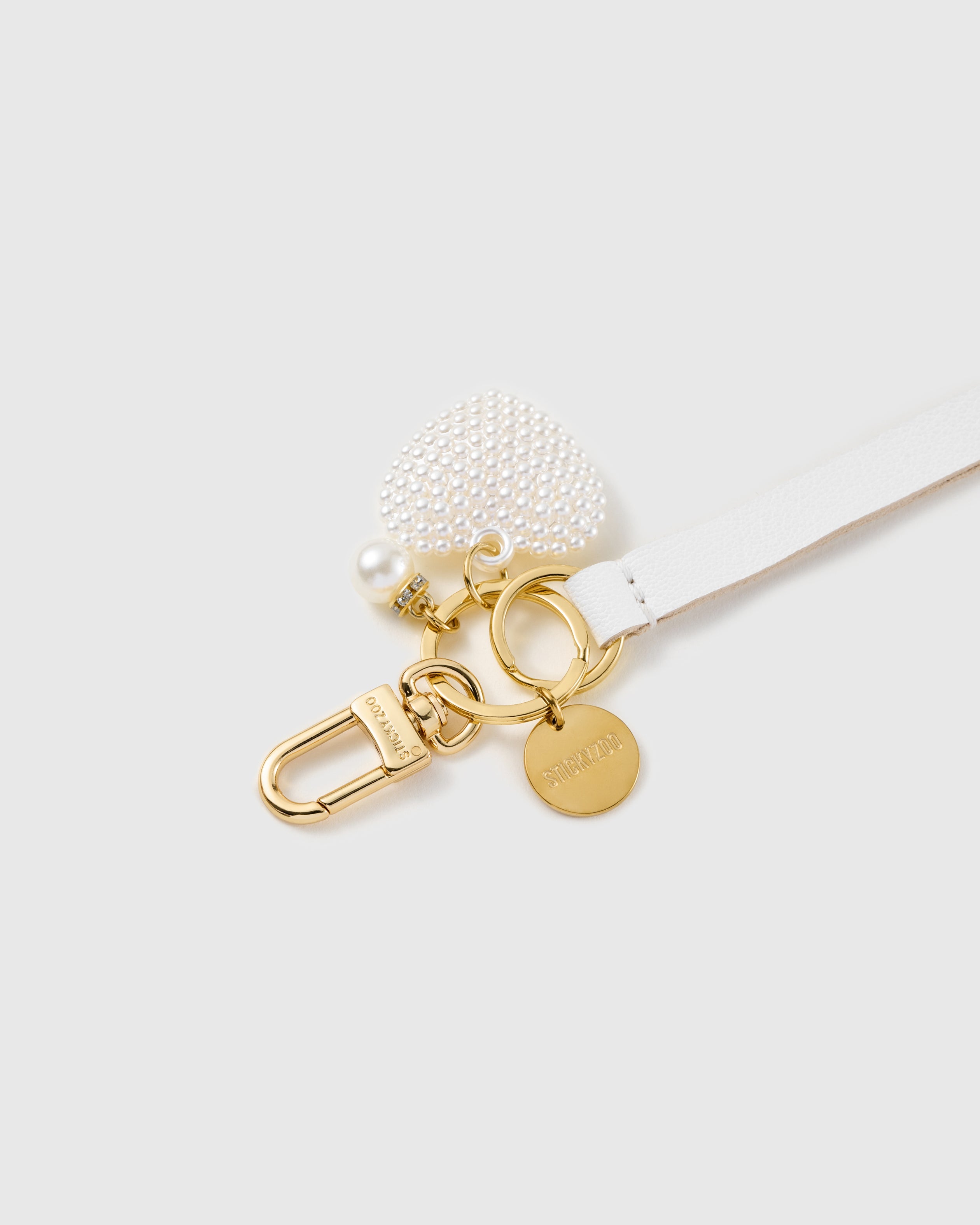 PEARL HEART LEATHER PHONE STRAP