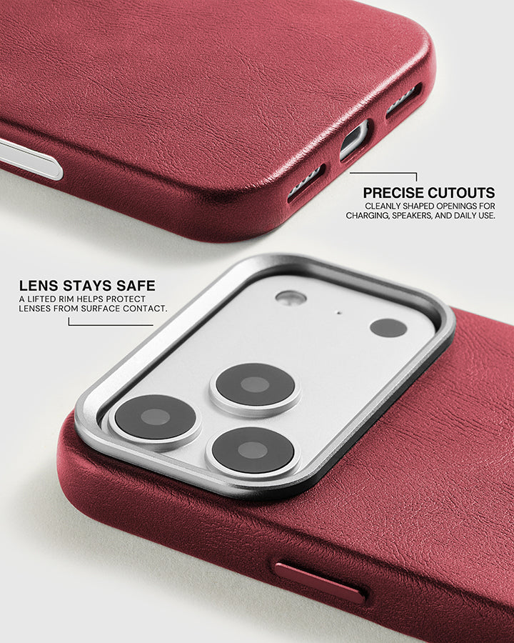 VINTAGE LEATHER PHONE CASE — WINE RED