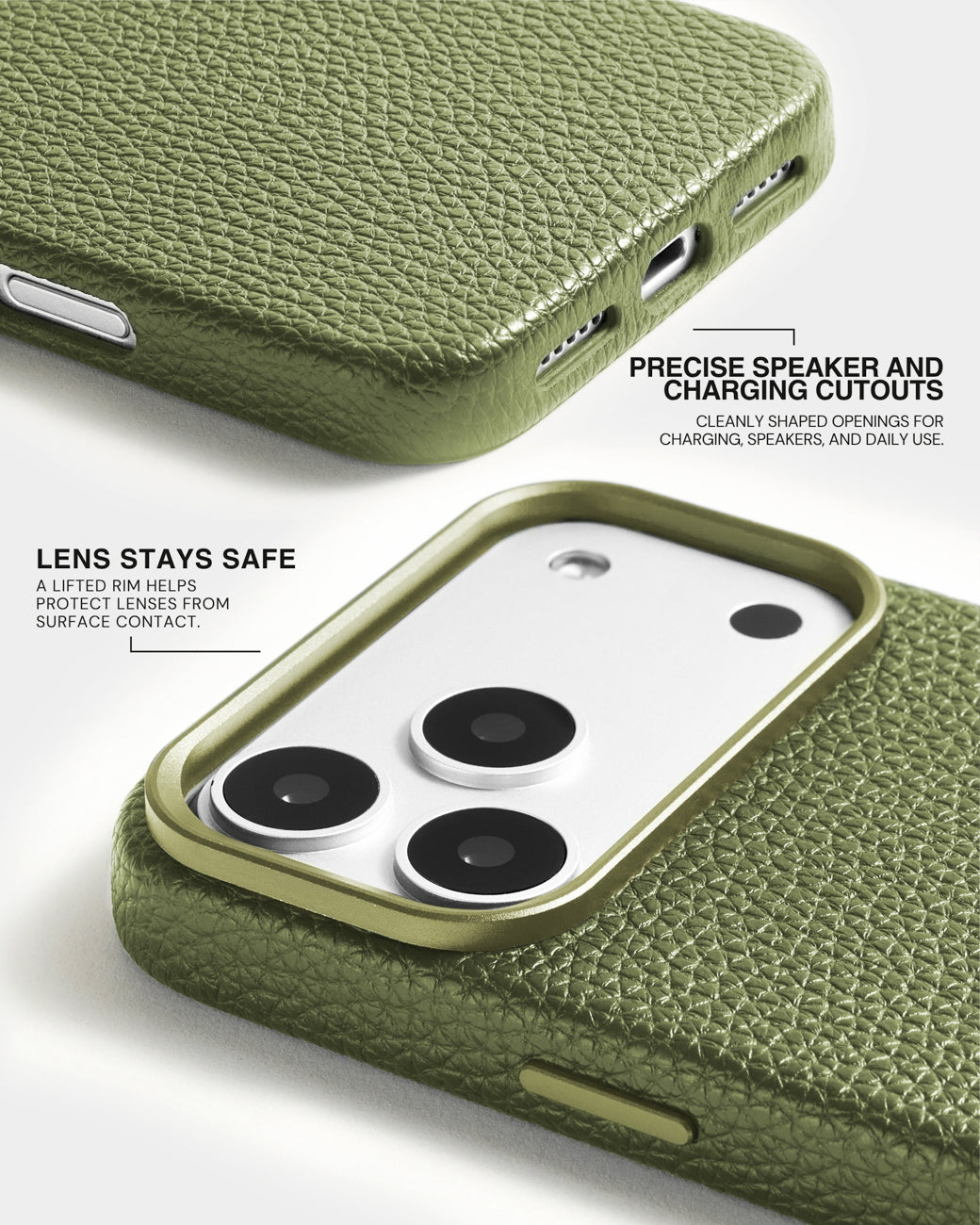 TEXTURED LEATHER CASE — OLIVE