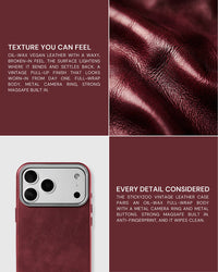 VINTAGE LEATHER PHONE CASE — WINE RED
