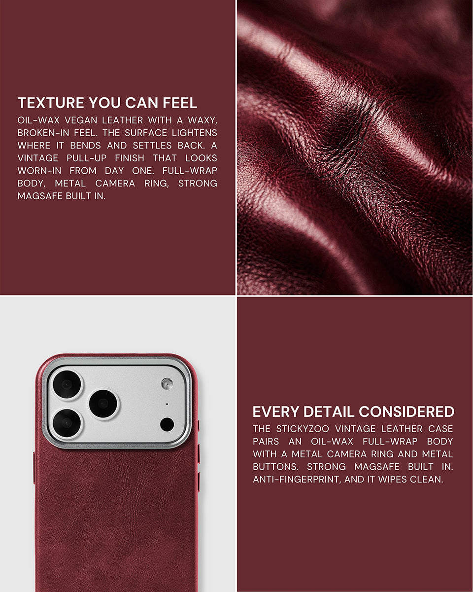 VINTAGE LEATHER PHONE CASE — WINE RED