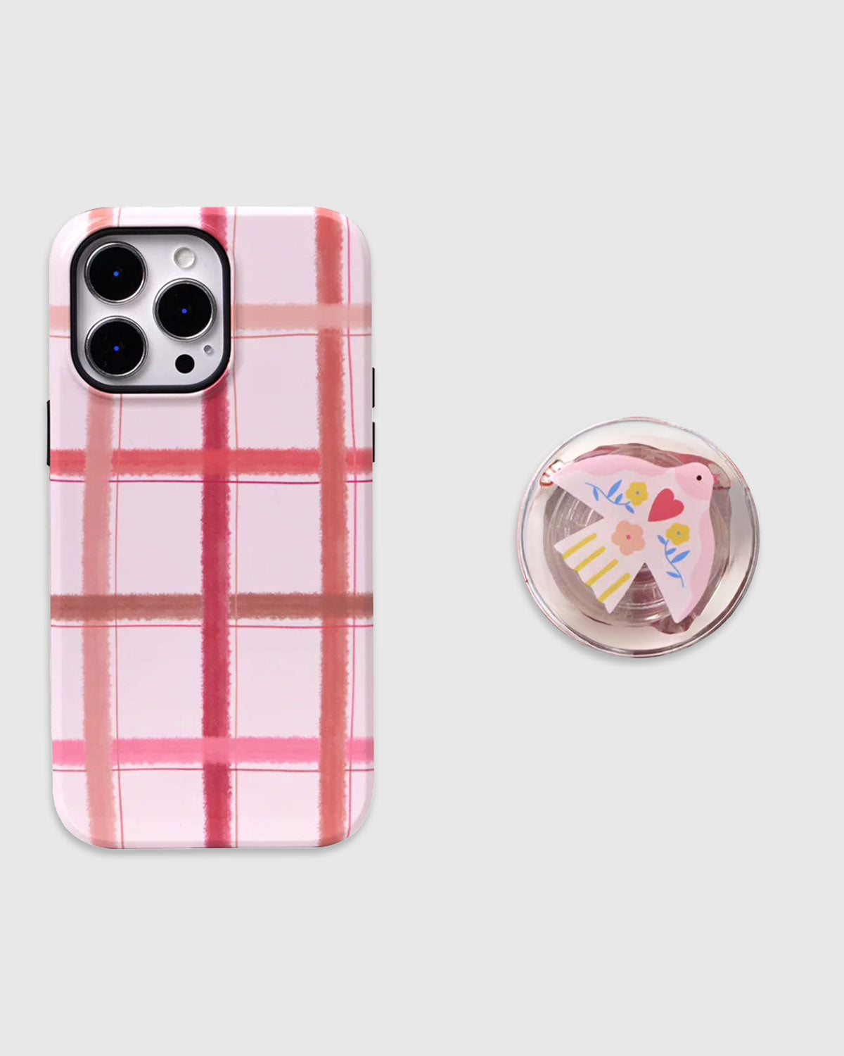 Pink Plaid Bird Na Case Ng Telepono