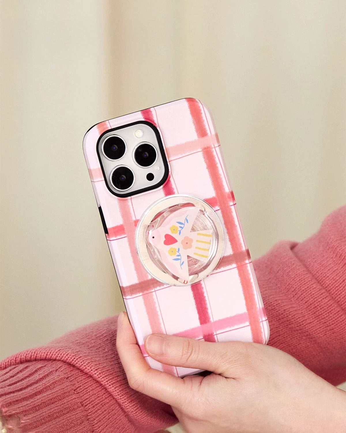 Pink Plaid Bird Na Case Ng Telepono
